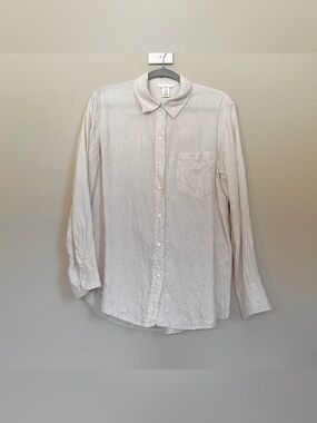H&M Beige LINEN SHIRT Button Down Top Womens
